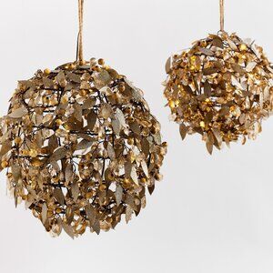 NWT Pottery Barn - Lit Rustic Leaf Orb 11"